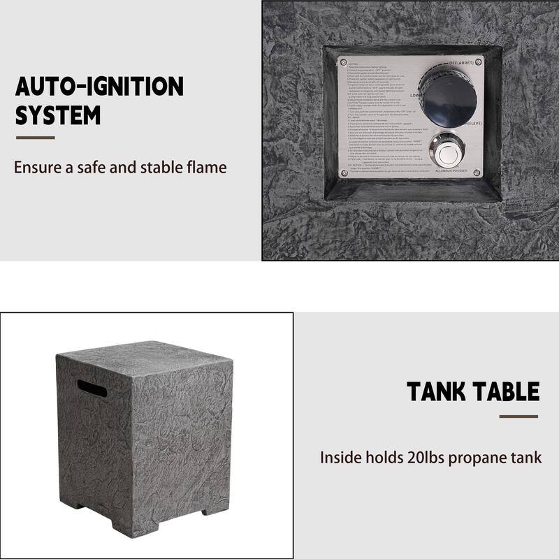3-Piece Outdoor Propane Rectangle Fire Pit With Tank Table, Wind Glass