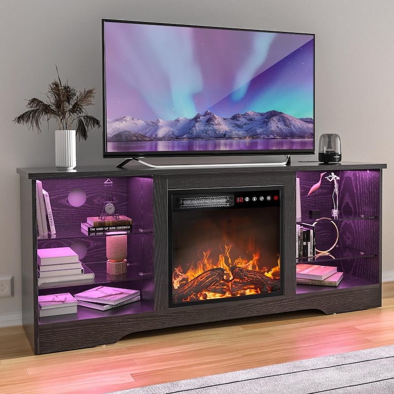 Bossin 58" Fireplace TV Stand with 18'' Electric Fireplace,Modern Entertainment Center for 65'' TVs,TV Cabinet