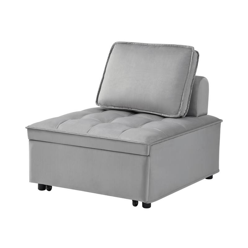 Convertible Single Seater Velvet Sofa Bed in Gray