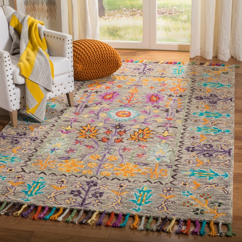 SAFAVIEH Handmade Blossom Takuko Modern Floral Wool Rug - 6' x 9' - Grey/Multi