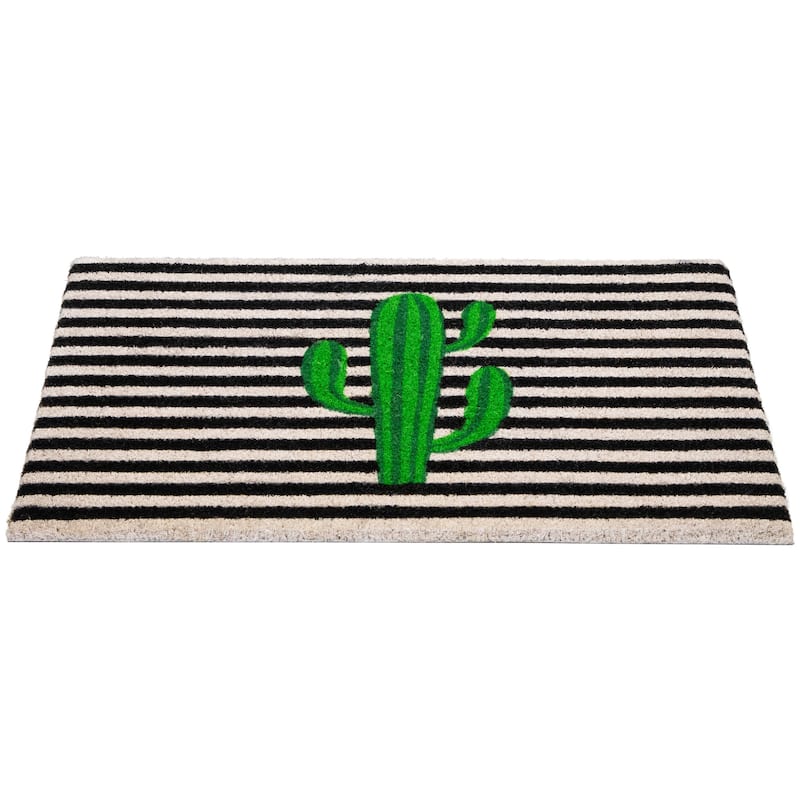 Green Cactus Striped Natural Coir Outdoor Doormat 18" x 30" - 18