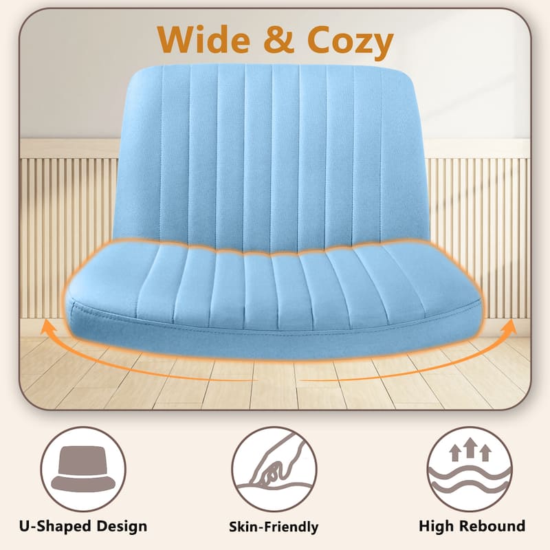 Bossin Criss Cross Chair Armless Office Desk Chair with Wheels,Fabric Padded Cross Legged Chair, Swivel Wide Seat Vanity Chair