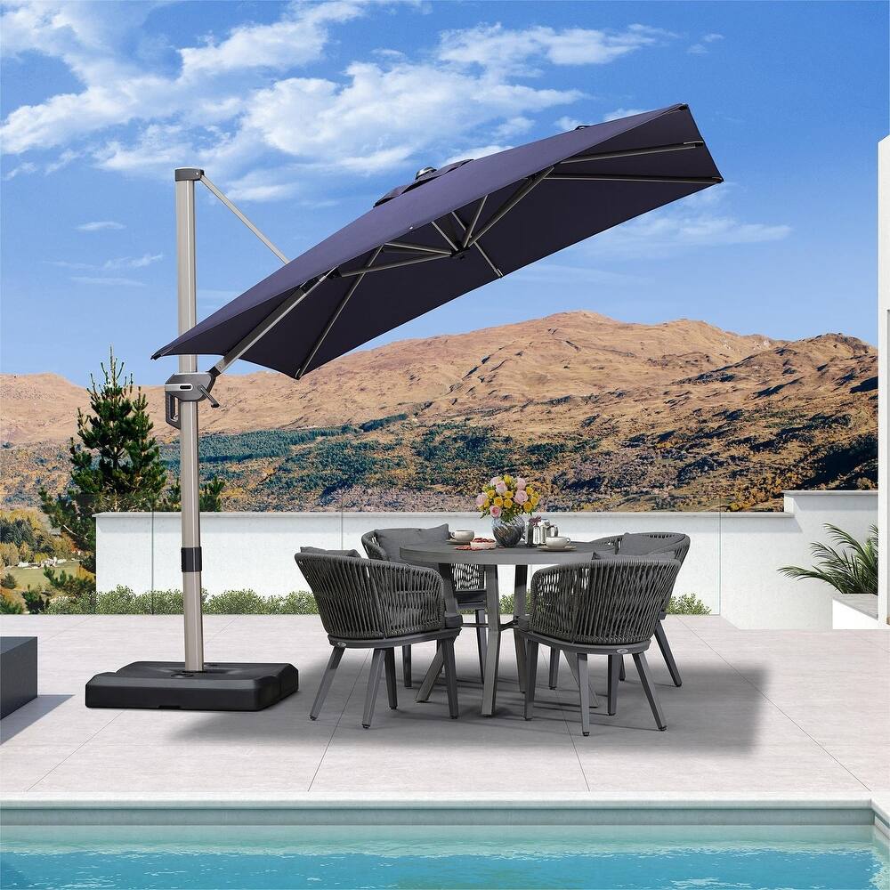 PURPLE LEAF Elegant Champagne-Gold Patio Cantilever Umbrella Adjustable Offset Umbrella