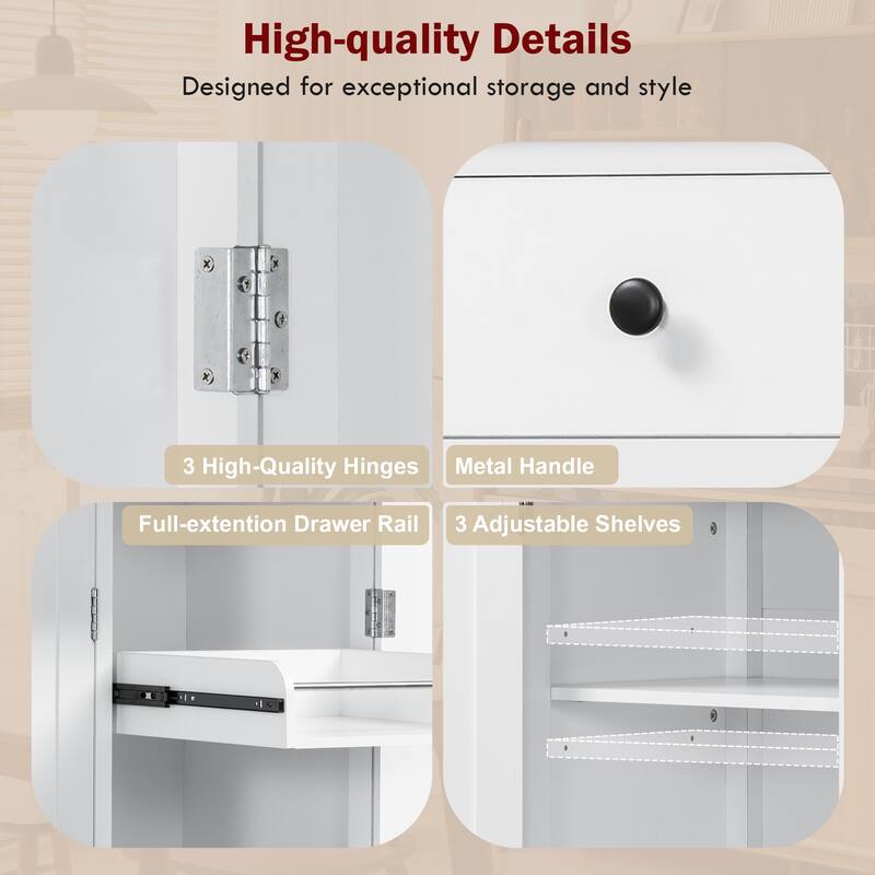 75" Farmhouse Kitchen Pantry Cabinet with Door Shelves, Large Freestanding Cupboard with Pull-Out Trays