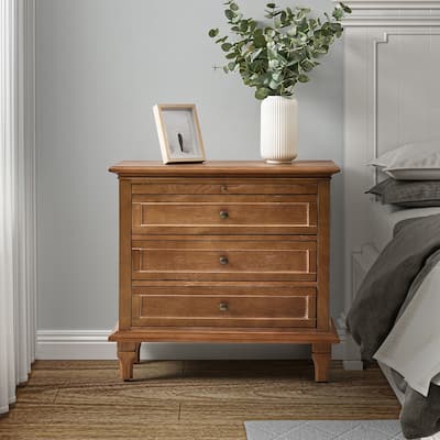 Muriel Farmhouse 3 Drawers Nightstand with Built-In Outlets by HULALA HOME