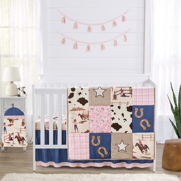 slide 2 of 6, Sweet Jojo Designs Western Cowgirl Girl 4p Nursery Crib Bedding Set Wild West Cow Print Vintage Country Bandana Animal Southwest