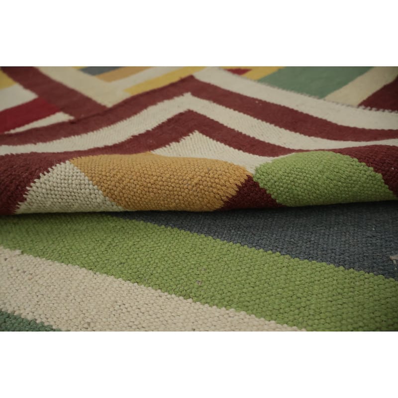 Hand Woven Oriental 100% Wool Carpet Southwestern Tribal Green Kilim Area Rug - 13' 3'' X 9' 9''