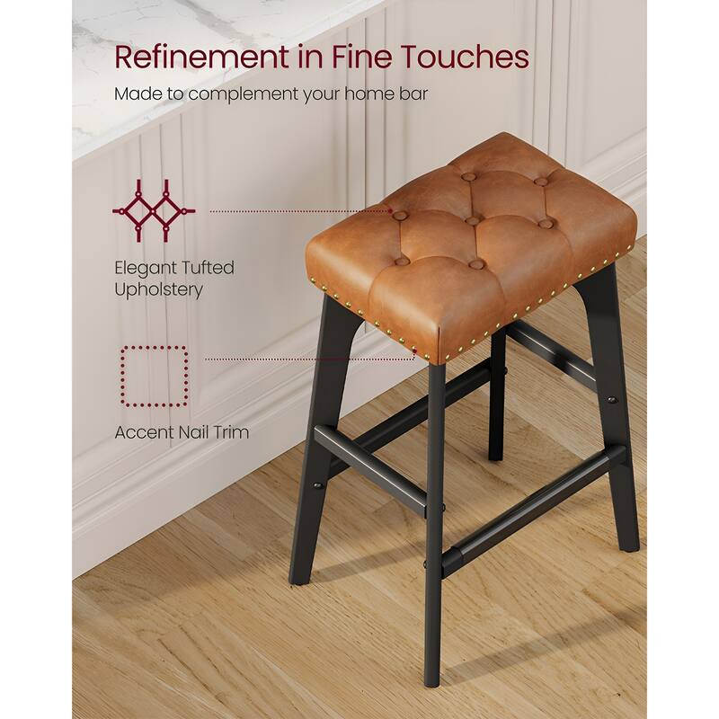 Set of 2 Counter Height Bar Stools Modern Kitchen Barstools with Backrest Perfect for Island or Counter - 12.6"D x 17.3"W x 26"H