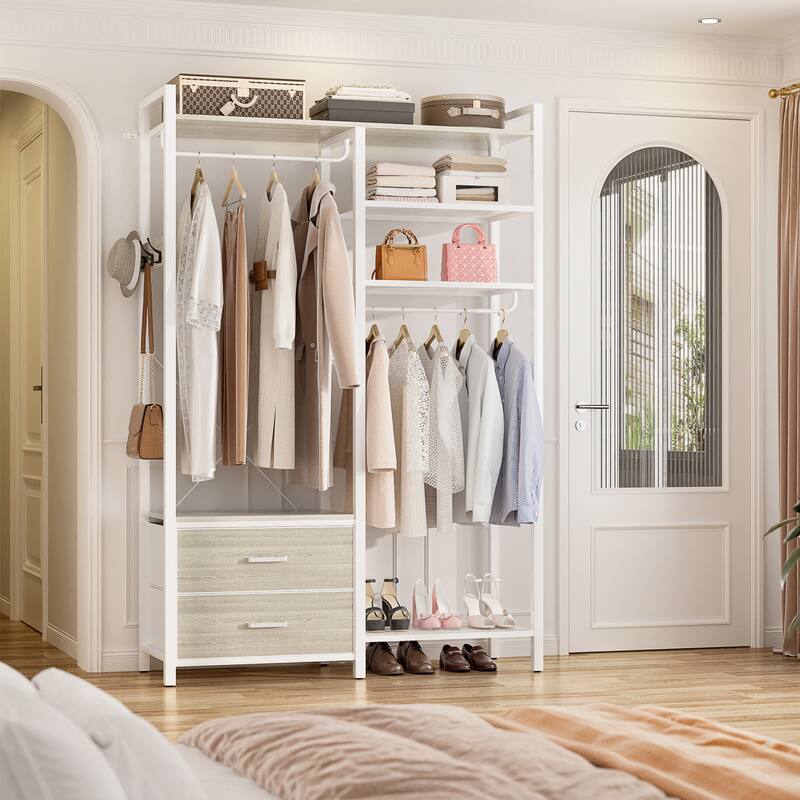 Garment Rack Heavy Duty Clothes Rack Free Standing Closet Organizer with Shelves and 2 hanging Rods