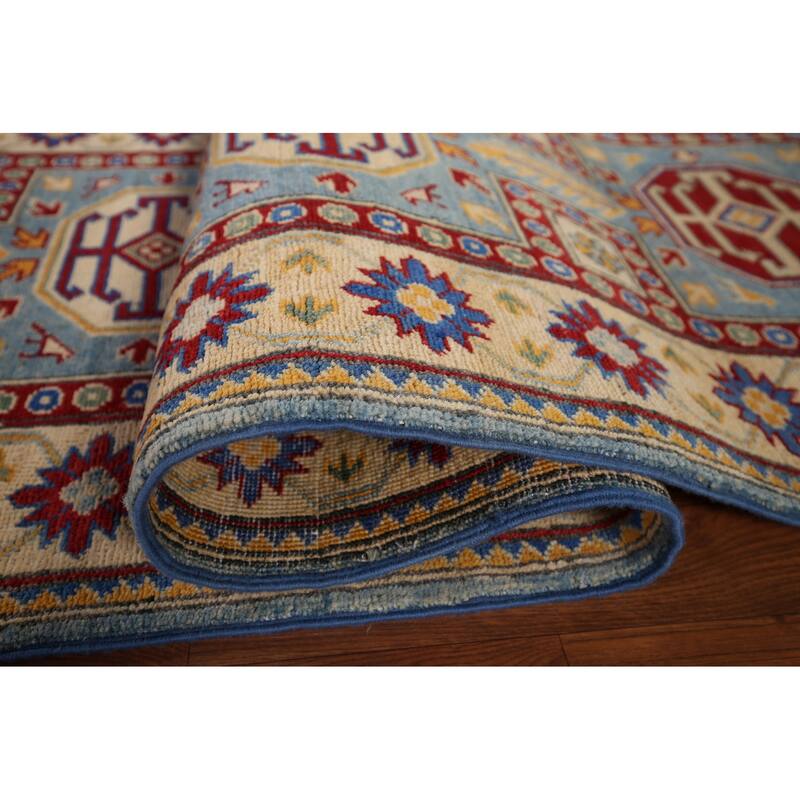Light Blue Kazak Runner Rug Handmade Wool Carpet - 2'7" x 20'7"