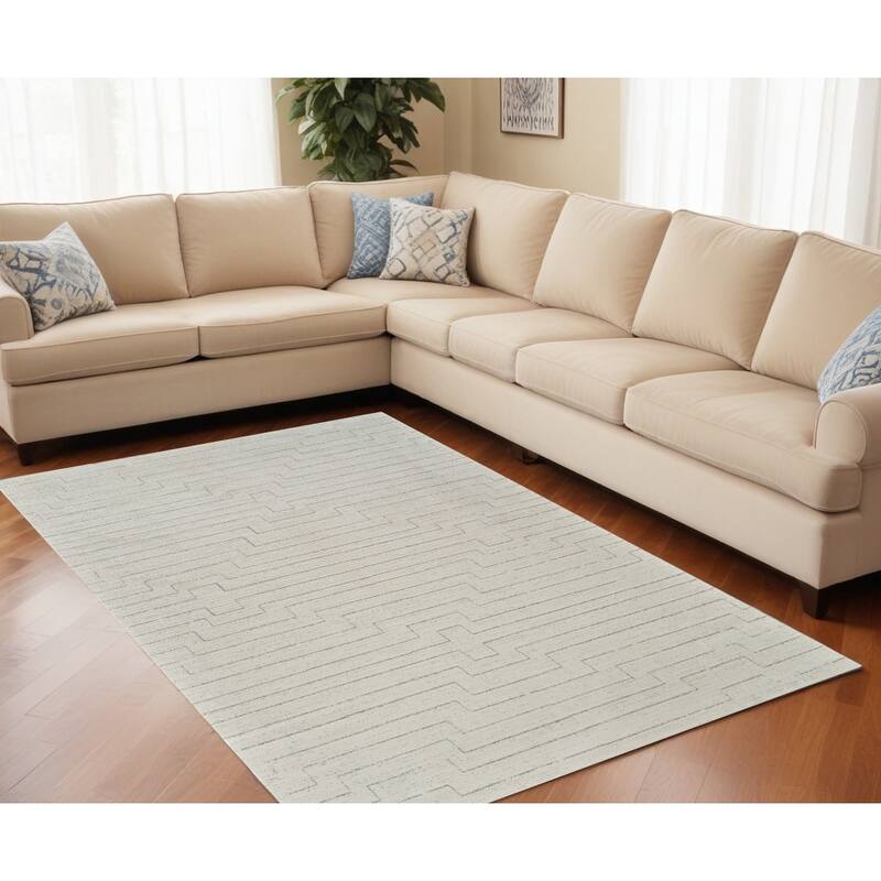 Betab Distressed Abstract Stain Resistant Woven Durable Area Rug By HomeRoots - 5' X 8' - Cream and Beige - Rectangle