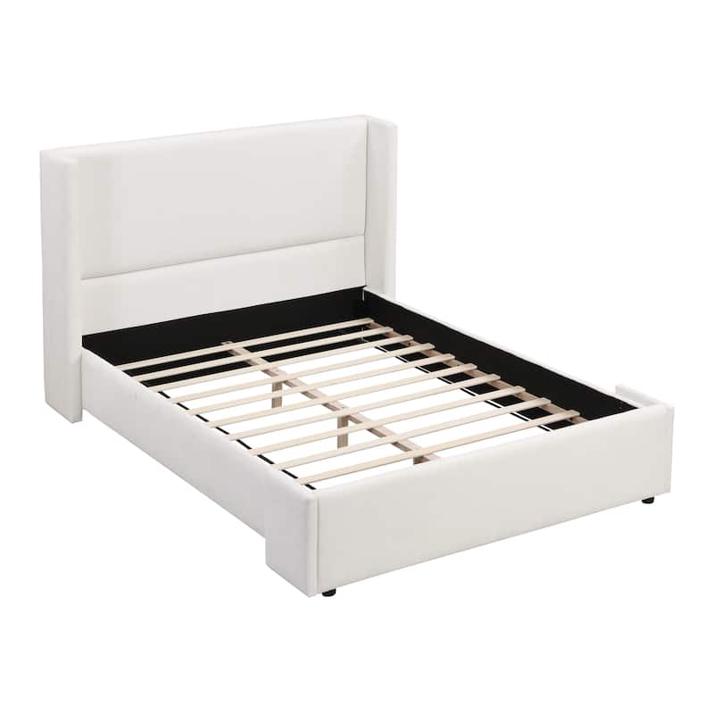 Queen / King White Upholstered Bed with Tall Headboard and Soft Touch Fabric