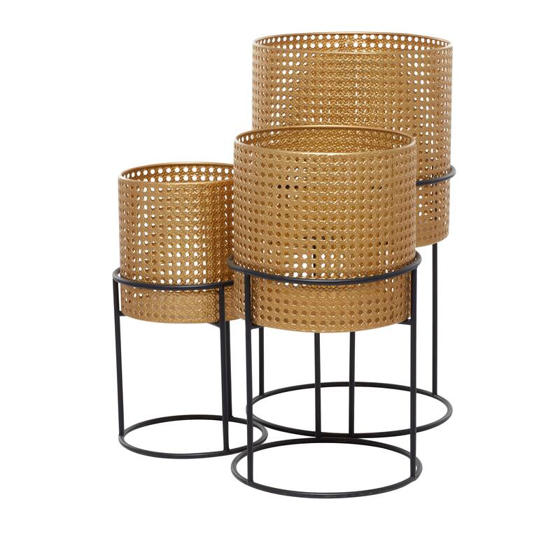 White Black or Gold Basket Style Glam Modern Planter Stands (Set of 3) - S/3 23", 19", 15"H