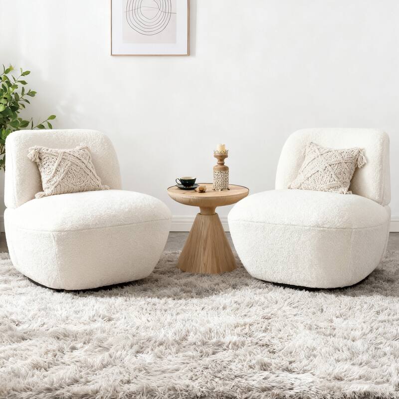 Modern 27" W Swivel White Boucle Upholstered Accent Chair - Set of 2