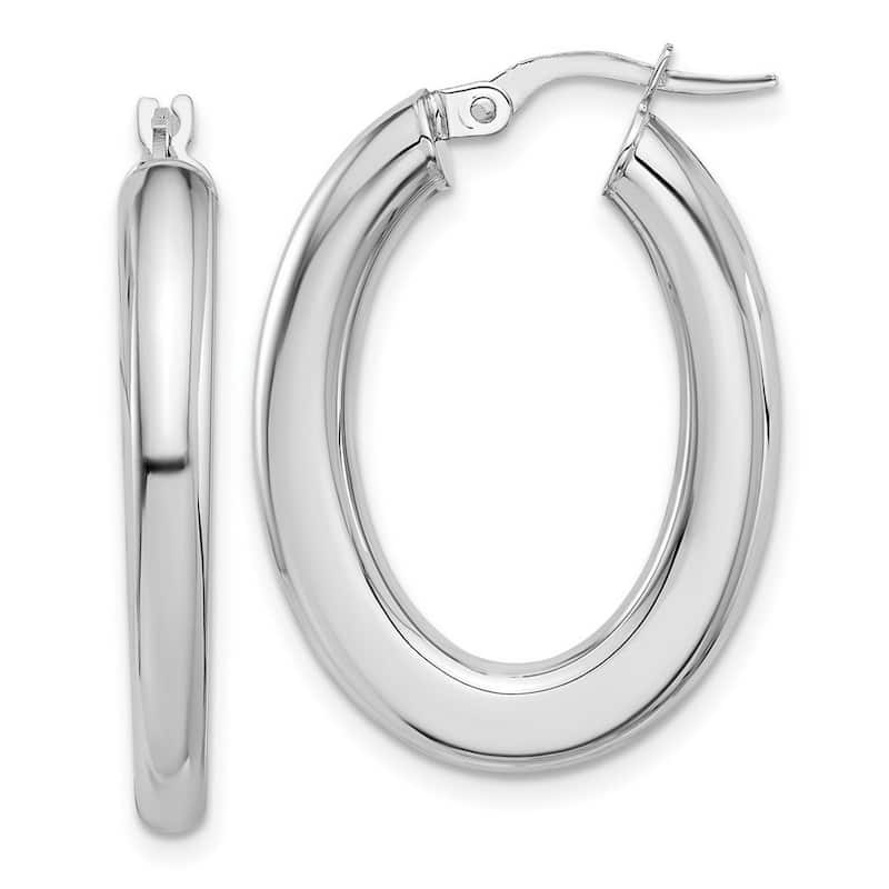 Curata 14k White Gold Polished Tube Oval Hoop Earrings - 29.5x21.3mm