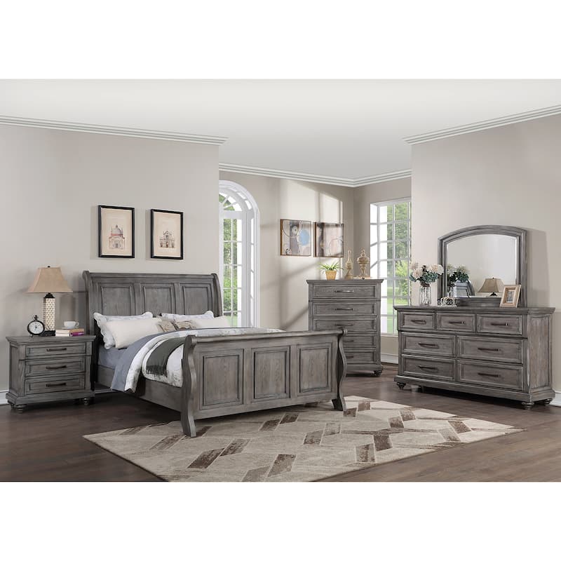 Sleigh Panel Bed in Antique Grey Oak