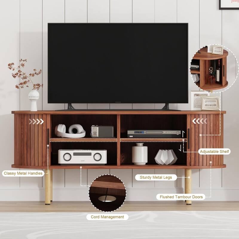 47.2'' TV Stand with Sliding Door, Modern Entertainment Console Table with Storage