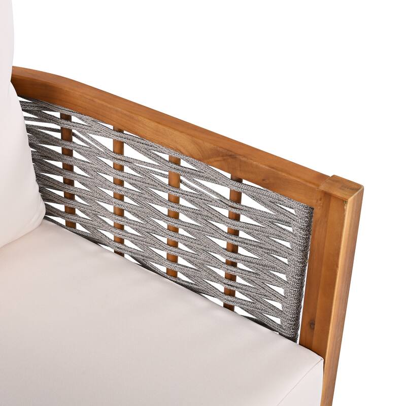 Christopher Knight Home - Aurelia Acacia Wood Outdoor Tub Design Loveseat with Woven Rope and Table Set