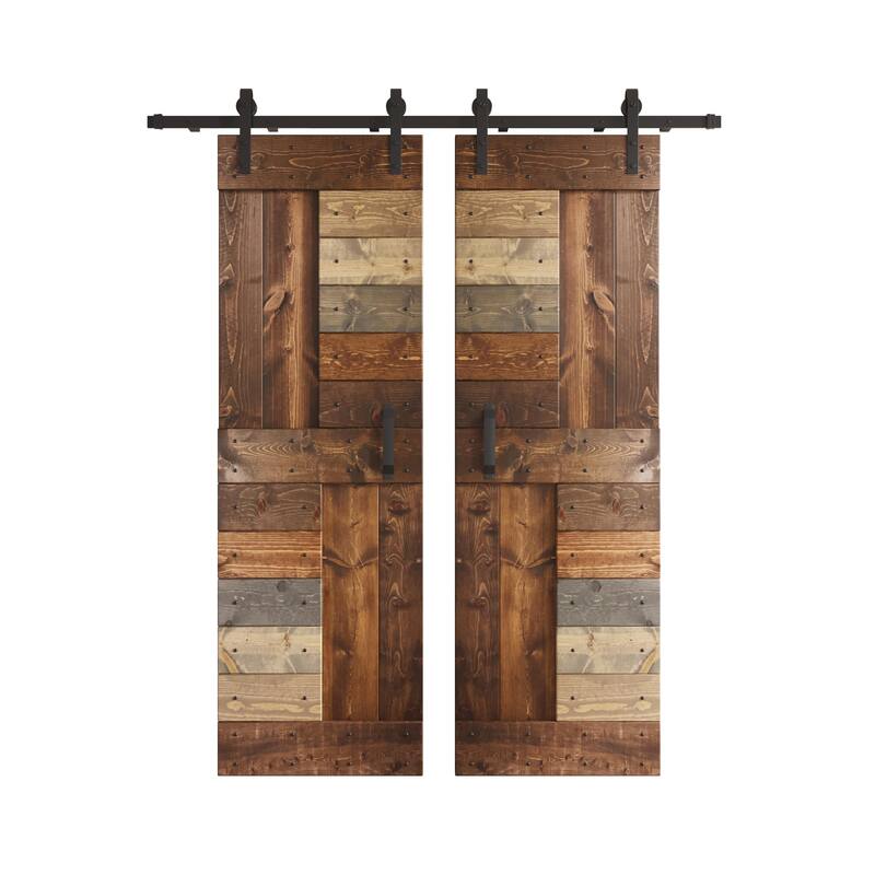 Coast Sequoia 48in./60in./72in./84in. x 84in. S Series Multi-Color Pine Wood Double Sliding Barn Door With Hardware Kit - Multi Color - 48in. x 84in.