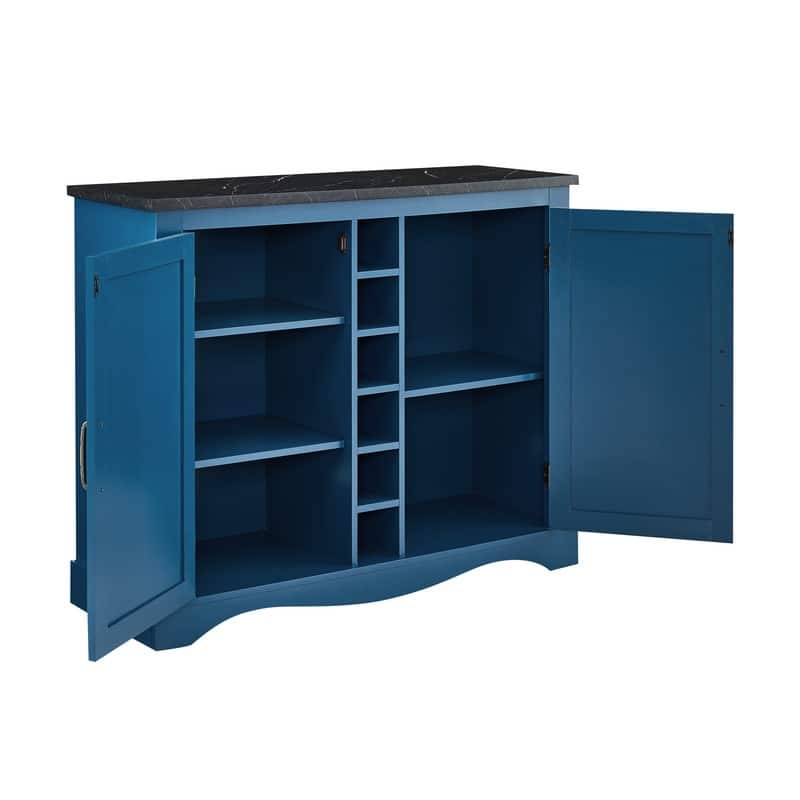 47" Marbling Countertop Buffet Bar Cabinet w/ Glass Holders
