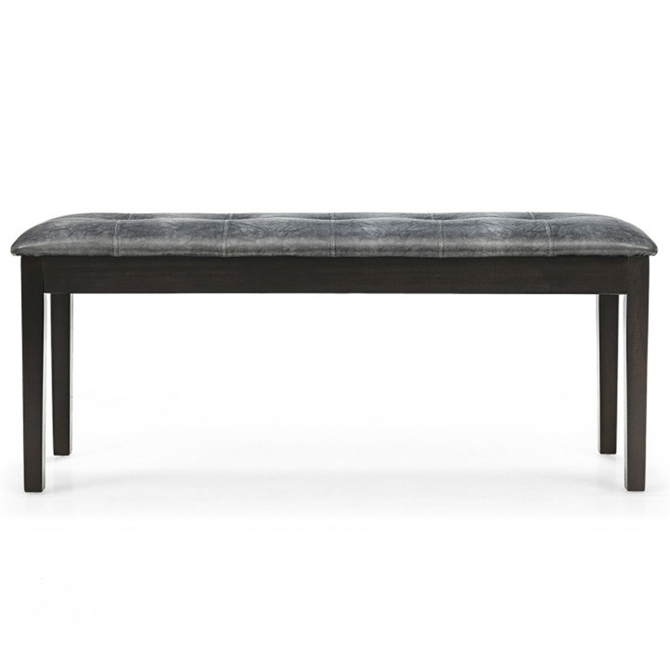 Grey leather dining bench with 2025 back
