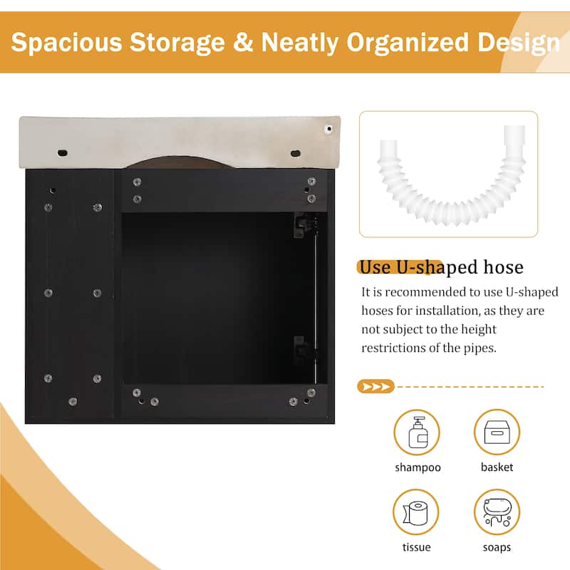 Malwee 24"/28" Floating Bathroom Vanity,Wall Mounted Bathroom Vanity with Ceramic Sink and Soft Close Door