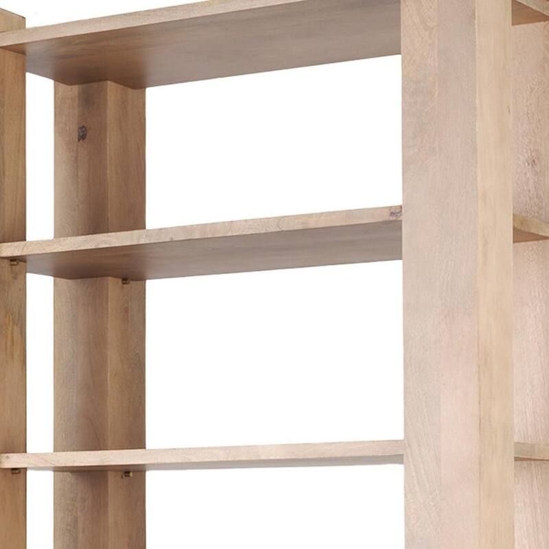 HomeRoots 42" Natural Solid Wood Four Tier Bookcase with Two Doors