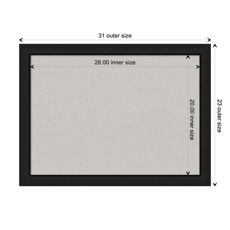 Midnight Black Narrow Wood Framed Grey Corkboard Bulletin Board - Board Size 28x20