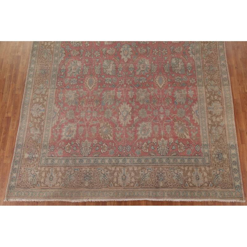 Pink Distressed Tabriz Persian Antique Rug Hand-knotted Wool Carpet - 9'5" x 12'3"