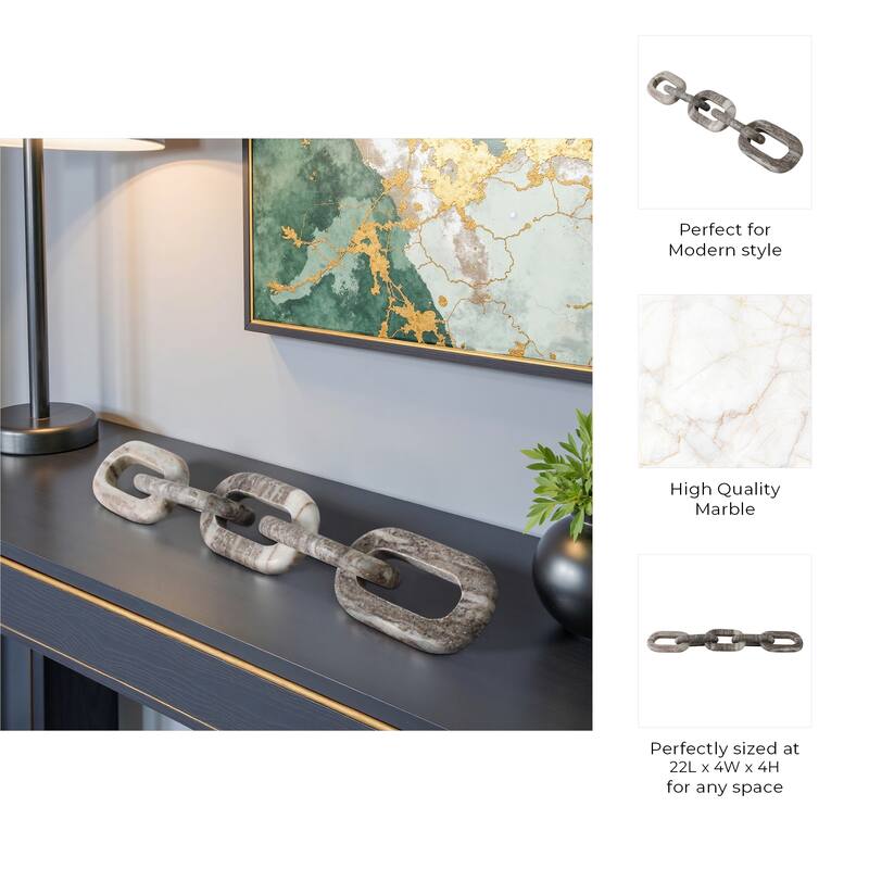 Travertine Wood Modern Decorative Chain Link Sculpture Accent Decor