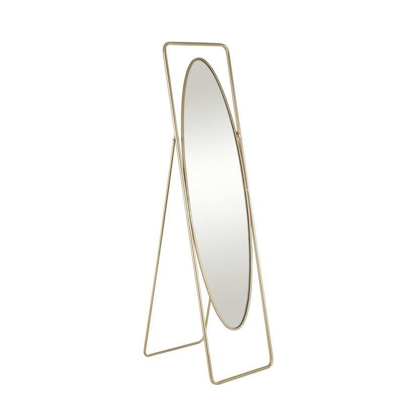 Gold Metal Oval Geometric Room Floor Mirror with Rectangular Frame and Stand - 20"W x 17"L x 66"H