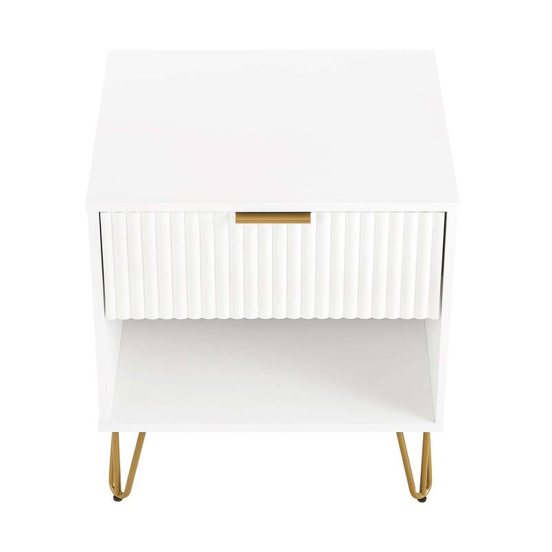 20" Fluted Nightstand with Single Drawer and Metal Legs Modern Design