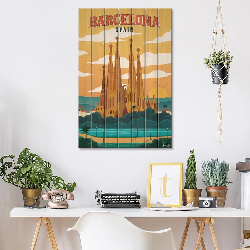 Barcelona Print On Wood by IdeaStorm Studios - Multi-Color