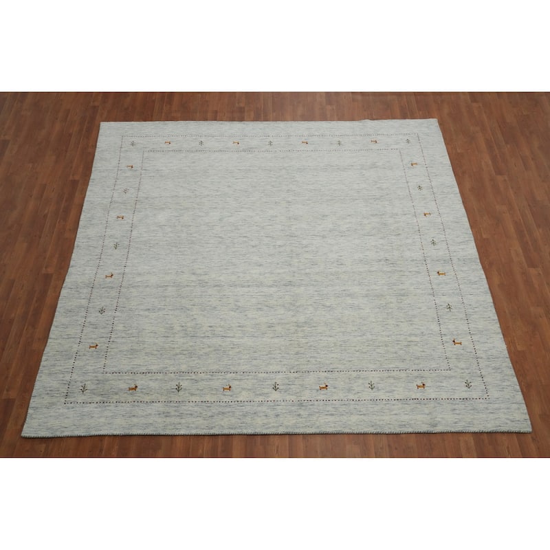 Hand Knotted Oriental 100% Wool Carpet Tribal Animal Pictorial Beige & Ivories Gabbeh Area Rug - 9' 10'' X 9' 11''