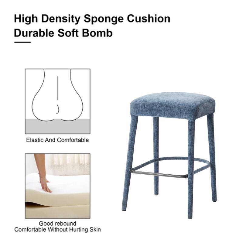 Rossetta 2-Piece Backless Fresh Design Padded Fabric Bar Stool Set with Integrated Metal Footrest