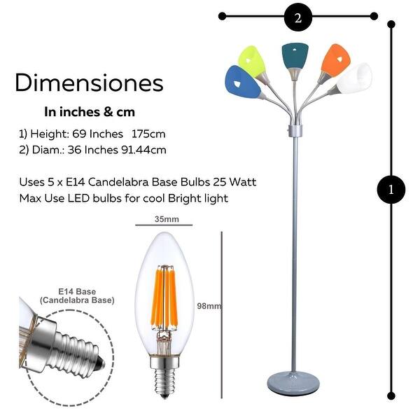 Medusa 5 Light Floor Lamp with Adjustable Shades - 69 Inches 15 