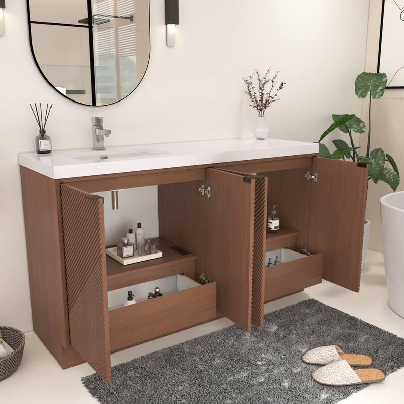 Milano 60" Freestanding Bathroom Vanity with Left White Sink