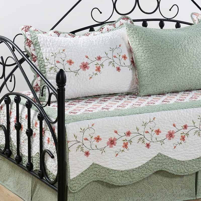 5 Piece Embroidered Daybed Cover Set with Bedskirt