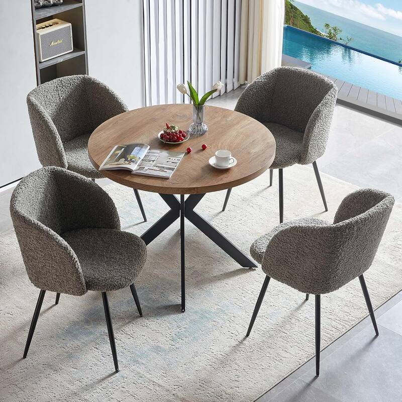 Howtai Cozy Accent Armchair, Fluffy Sherpa Dining Chair Set of 2