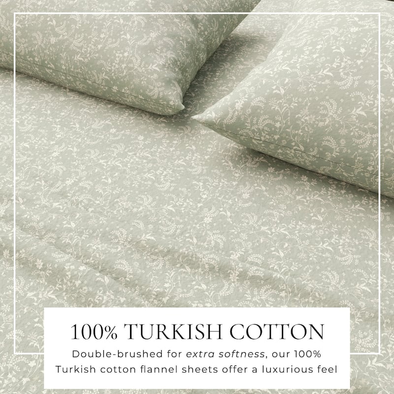 Linery & Co. Ultra-Soft Turkish Cotton Flannel Winter Floral Print Sheet Set