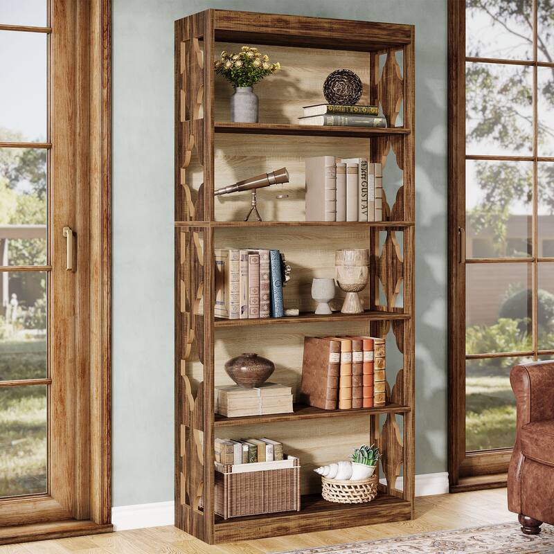 6 Tier Bookshelf and Bookcase, 70 Inch Wooden Display Shelving Unit for Living Room /Bedroom - 11.81"D x 31.5"W x 70.47"H