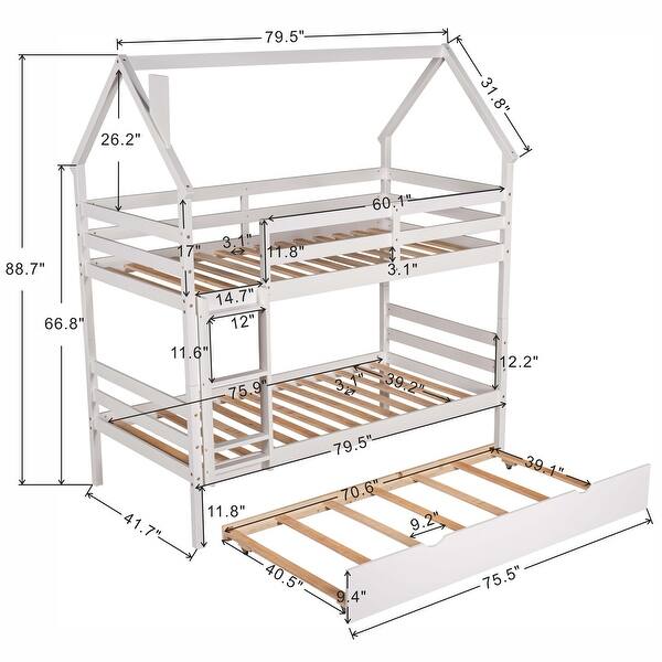 dimension image slide 0 of 2, House and Chimney Design Pine Wood and MDF Twin over Twin House Bunk Bed with Trundle and Chimney Design
