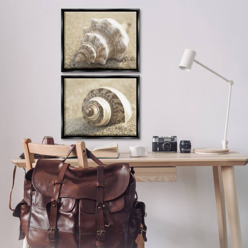 Stupell Neutral Tone Sea Life Framed Floater Canvas Wall Art Design By Dora Rotondella (Set of 2)