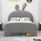 preview thumbnail 5 of 45, Roomfitters Twin/Full Size Velvet Platform Bed with Rabbit-Shaped Headboard, Drawers, Bed-End Storage Pocket