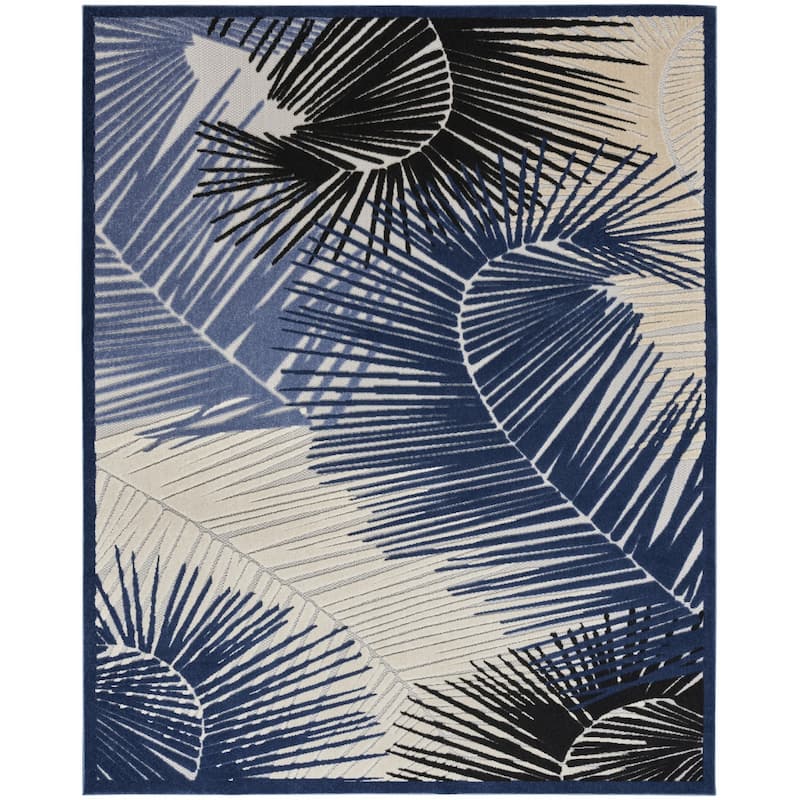 HomeRoots Palm Leaf Contemporary Rectangle Outdoor Rug - 10' X 13'