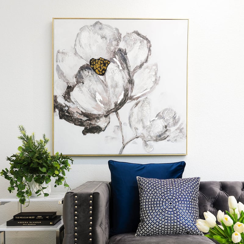 Sparkles Home Black & White Flowers Rhinestone Wall Art - 24x24"