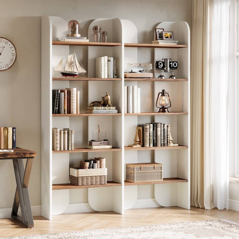 70.87" 5-Tier Double Wide Bookshelf, Open Shelves Tall Floor Standing Bookcase Storage Accent Shelf