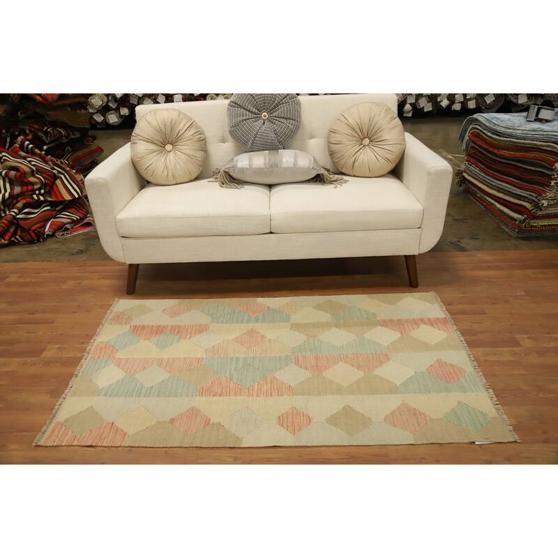 Hand Woven Oriental 100% Wool Carpet Southwestern Modern Multi-Colored Kilim Area Rug - 5' 1'' X 3' 0''