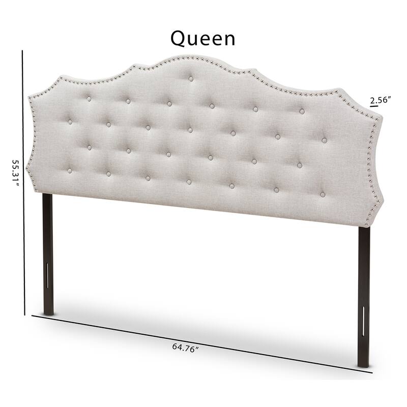 Modern Greyish Beige Fabric Queen Size Headboard with Button Tufting, Foam Padding, Adjustable Mounting Holes