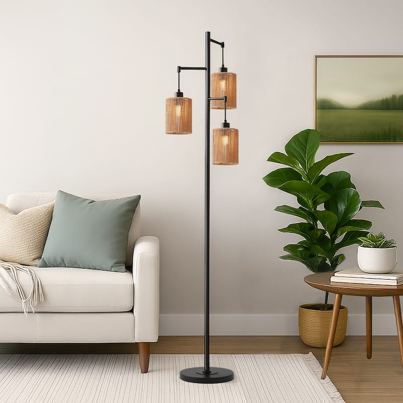 GetLedel 68.9" Rattan Tree Floor Lamp with Foot Switch